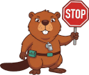 Beaver holding stop sign
